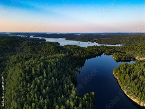 Drone Shot of Lakes In Northern Ontario Canada In Summer 