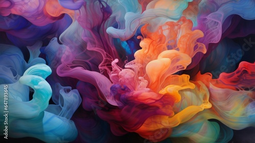 Generate an enchanting vision where smoky tendrils gently traverse an abstract tapestry filled with rich, vibrant colors.