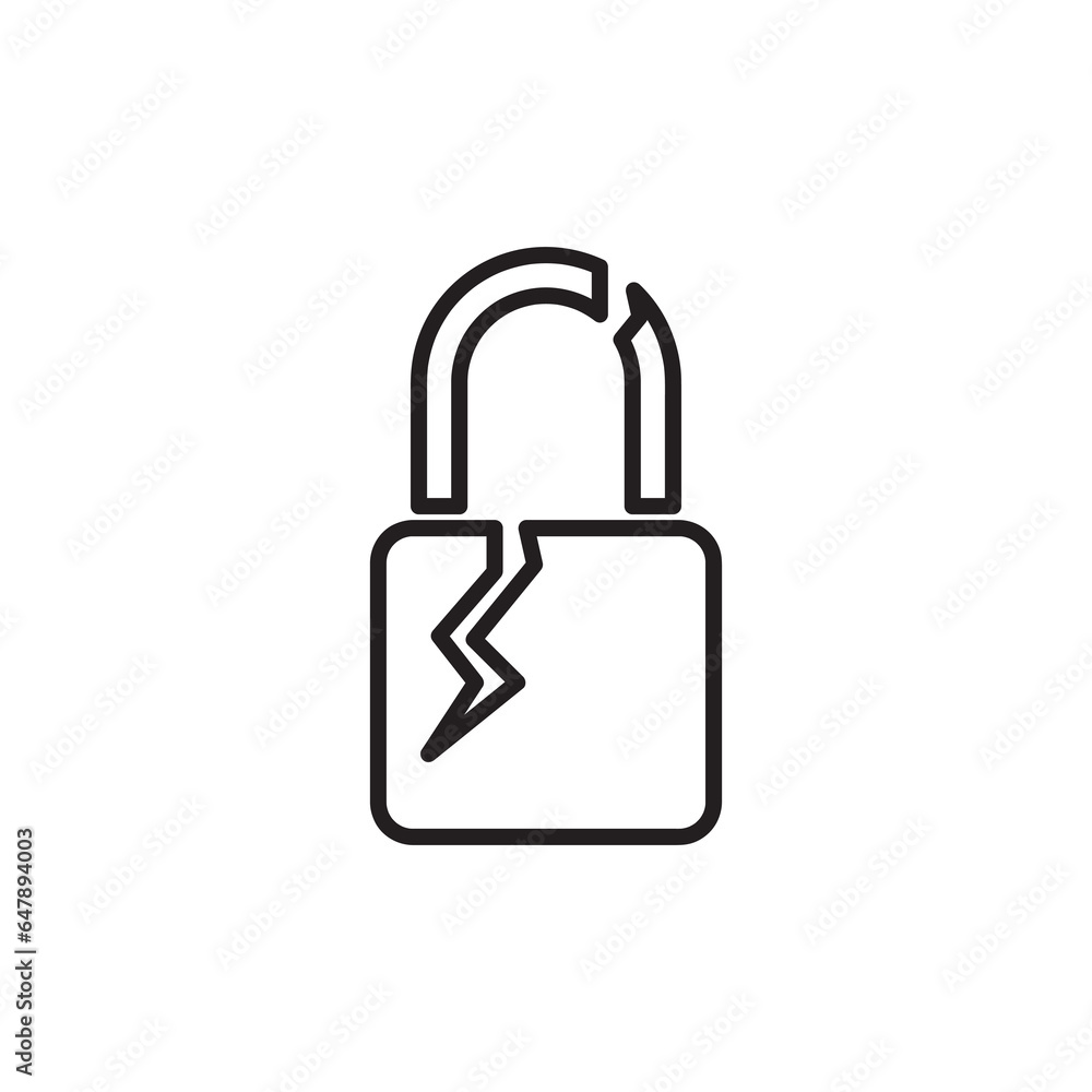 Black broken or cracked lock icon , Broken padlock vector icon. logo illustration on white background..eps Black broken or cracked lock icon , Broken padlock vector icon. logo illustration on white background..eps