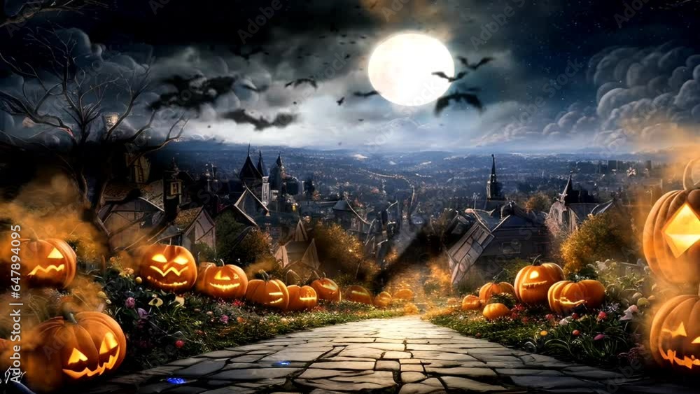 Scary Halloween Night Scene with bats surrounding a haunted house ...