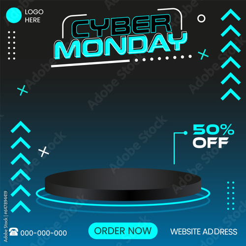 Cyber monday special sale 3d podium display social media post template