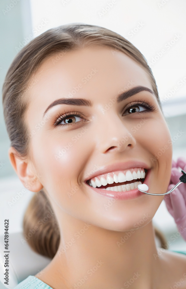 Woman patient in a dentist office smiling. Woman patient in a dentist office smiling.