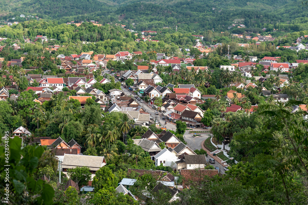 Luang Prabang city view from viewpoint - obrazy, fototapety, plakaty 