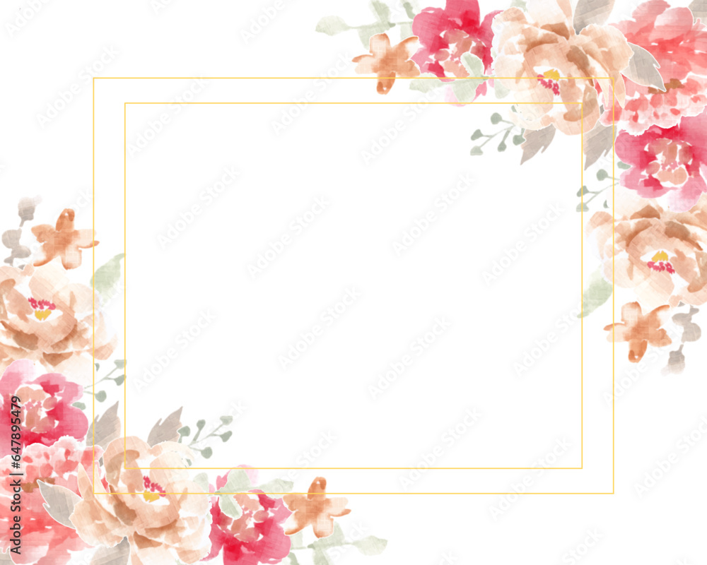 Red and Vintage Rose Watercolor Flower Border