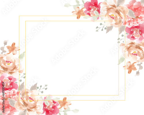 Red and Vintage Rose Watercolor Flower Border