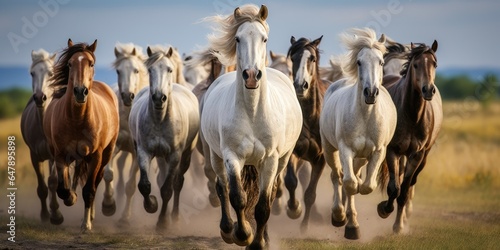 Horses free run gallop. Generative AI