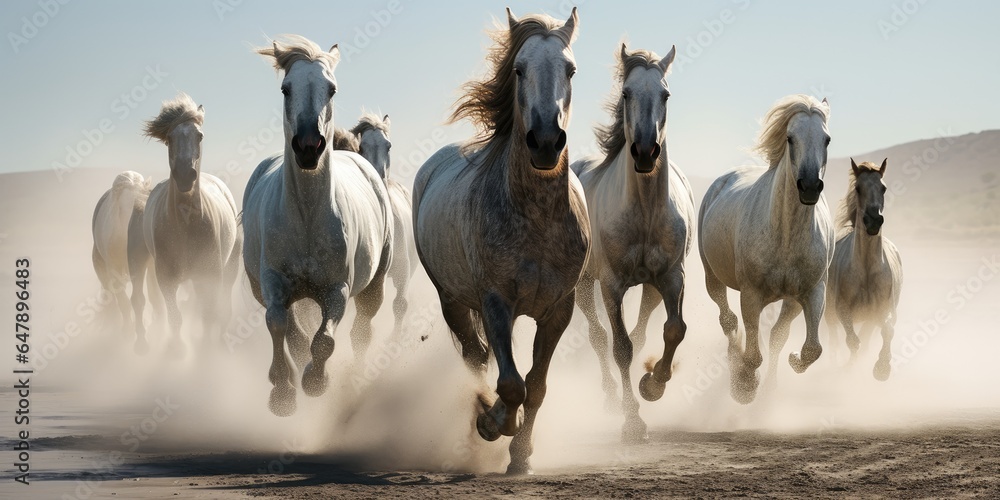 Fototapeta premium Horses free run gallop. Generative AI