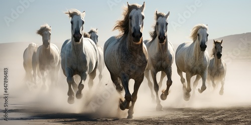 Horses free run gallop. Generative AI