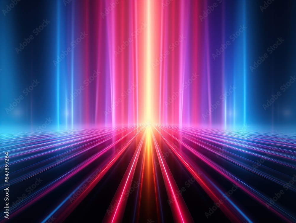 abstract 3D geometric background with glowing stripes, empty room with floor reflections, Generative Ai abstract 3D geometric background with glowing stripes, empty room with floor reflections, Generative Ai