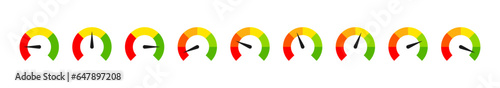 Dashboard speedometer icons set. Tachometer icon collection. Performance indicator signs. Feedback Rating meter, level scale speed icon in flat style. Fast internet speed sign. vector elements