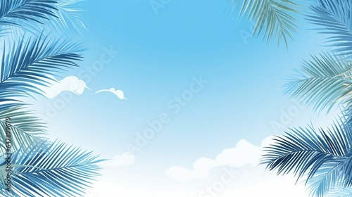 background Tropical palm leaves against blue sky 