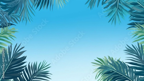 background Tropical palm leaves against blue sky 