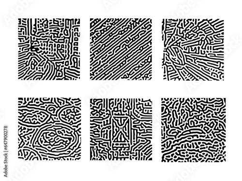 Turing reaction diffusion monochrome seamless pattern with chaotic motion. Natural background with organic structures. Vector illustration of chemical morphogenesis concept. Curvy doodle labyrinth