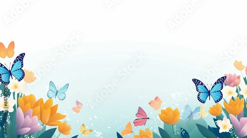 background Flower garden with fluttering butterflies 