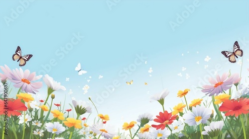 background Flower garden with fluttering butterflies  © Halim Karya Art