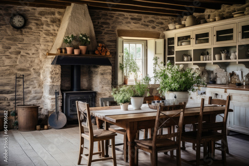 A Cozy Rustic Dining Room with Earthy Tones and Charming Wooden Accents