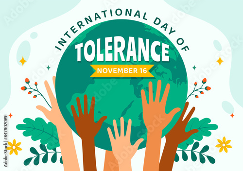 International Day for Tolerance Vector Illustration on November 16 with Holding Hands of Different Skin Color for Human Solidarity in Flat Cartoon