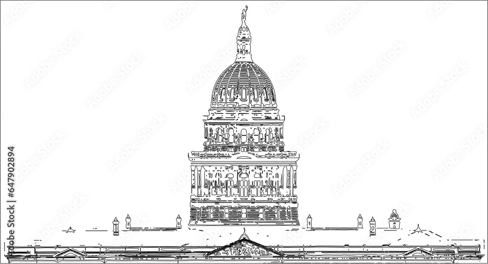 Capitol Building Line Art Vector File Black & White