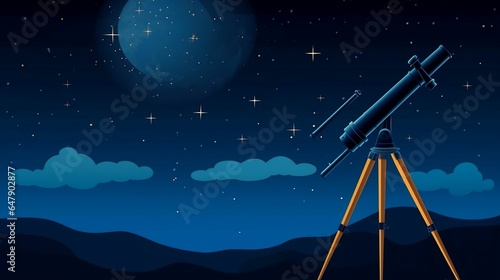 background Starry night sky with a telescope