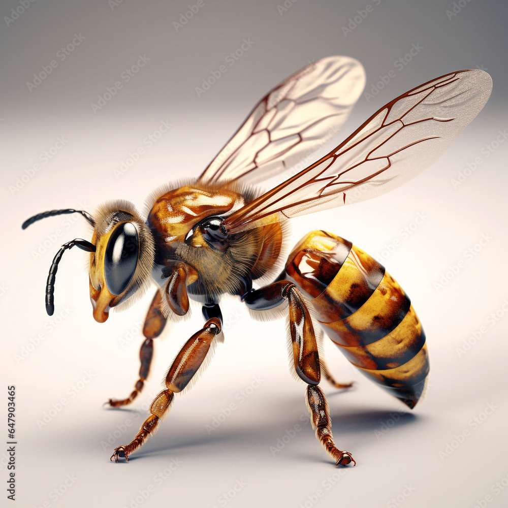 a honey bee 3d isolated - obrazy, fototapety, plakaty 