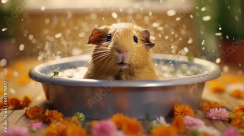 guinea pig enjoying relaxing bath Generative AI photo