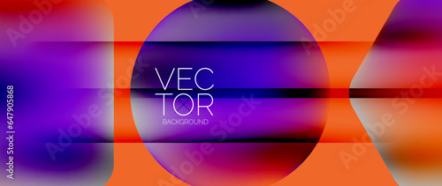 Dynamic bright colorful geometric elements with fluid gradients, lights, shadows blend in a minimal backdrop, creating captivating composition