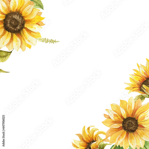 decorative watercolor sunflowers border transparent background frame