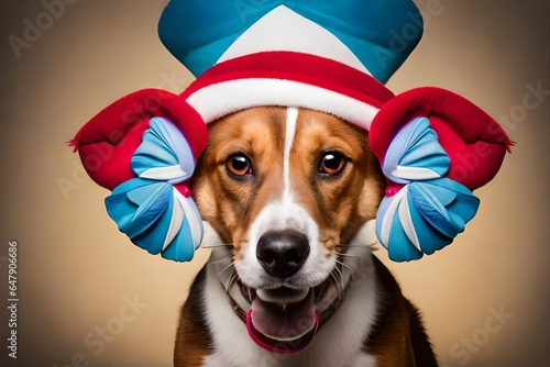 cute portrait of an adorable dog wearing a clown hat © Alena Yakusheva