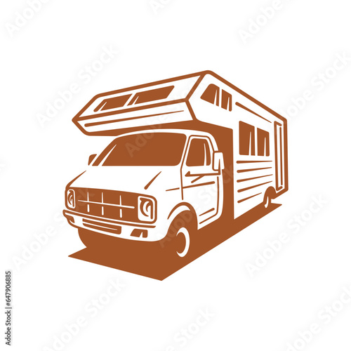 RV recreational vehicle silhouette. Camper van motorhome vector illustration