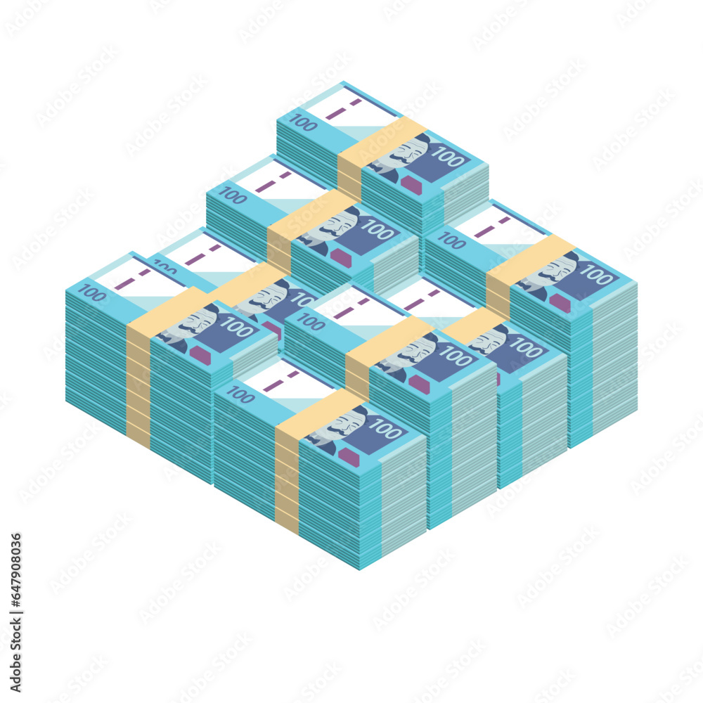 Grandes fajos de billetes de 100 soles amontonados. 100 Soles Peruanos