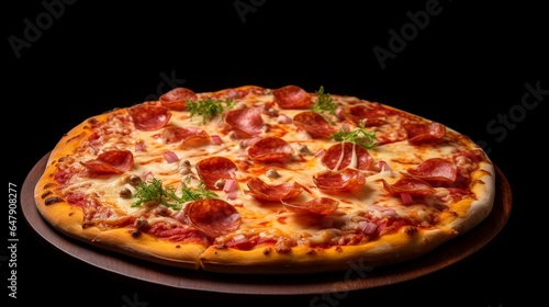 Create a high-definition image of a pizza that's a feast for the eyes, set against a clean white surface solid background.