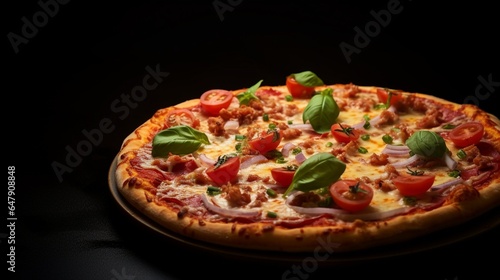 Generate a lifelike image of a whole pizza, capturing its perfection on an isolated white solid background.