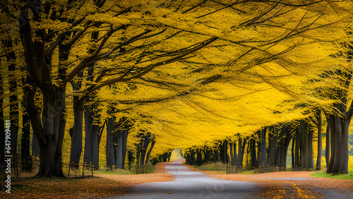 AI generate of autumn ginkgo trees with nice color