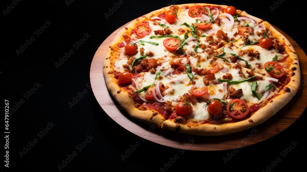 Produce a mouthwatering image of a pizza pie, highlighting its deliciousness on a pristine white solid canvas background