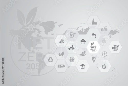 Net zero and carbon neutral concept. Net zero greenhouse gas emissions target. Climate neutral long term strategy