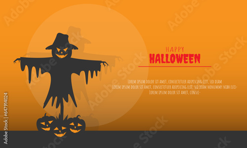 Happy Halloween with a scarecrow and some pumpkins