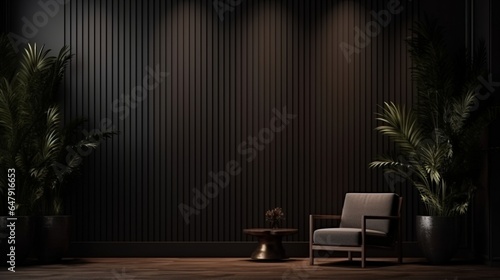 Modern dark home interior background, wall mock up, 3d 8k,