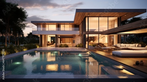 Modern house design with swimming pool 8k, © Counter
