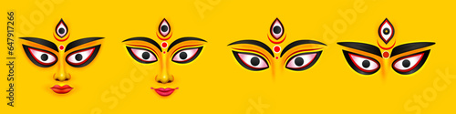  Durga Face in Happy Durga Puja, Dussehra, and Navratri Celebration Concept for Web Banner, Poster, Social Media Post, and Flyer Advertising	