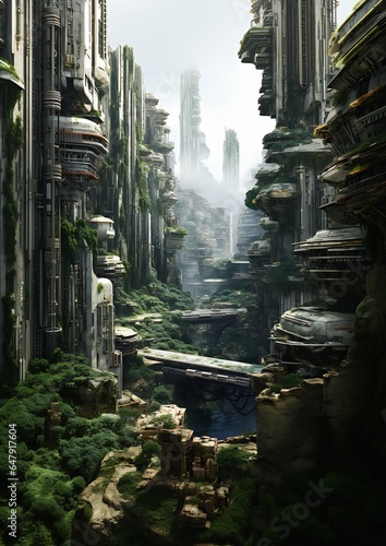 city tall buildings waterfall land ruins pillars promotional sequel arcadia photo
