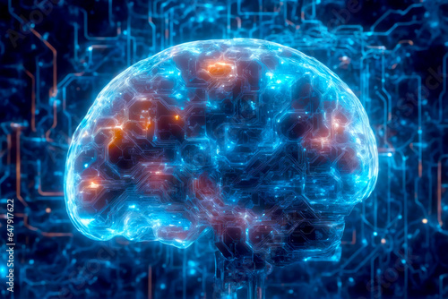 Futuristic Brain Machine Merge  Neural Connections Circuitry  AI Generated