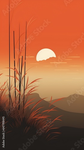 sunset bird flying grass illustration hiking cane coherent concept tall binary