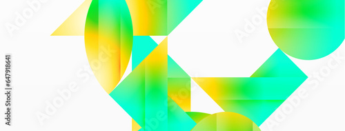 Serene gradient template. Circles and triangles mingle in minimalist perfection. Gentle fusion of forms and hues creates balanced yet captivating backdrop, embodying modern sophistication