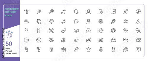 Customer support and satisfaction communication icon | 50 set single stroke vector collection expandable and color changeable pixel perfect arrow sets photo