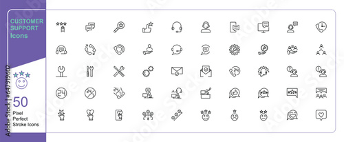 Customer support and satisfaction communication icon | 50 set single stroke vector collection expandable and color changeable pixel perfect arrow sets