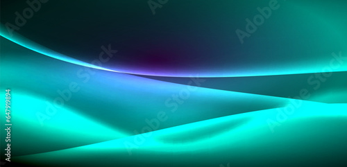 Dynamic waves in ethereal glow of neon lights. Concept merges fluidity of motion with vibrant allure of neon, crafting entrancing backdrop that embodies both vitality and futuristic sophistication