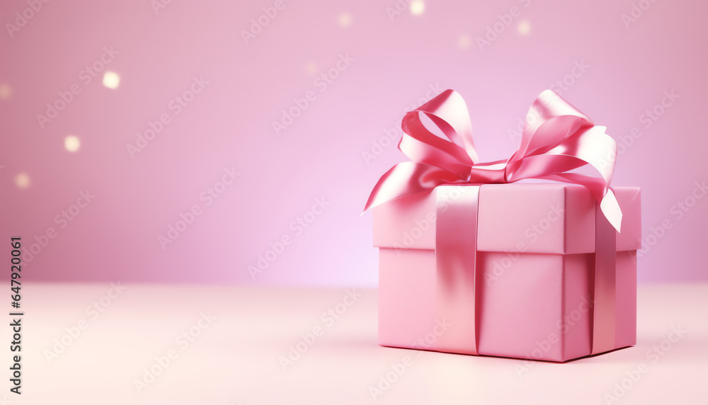 Pink gift box with copy space background
