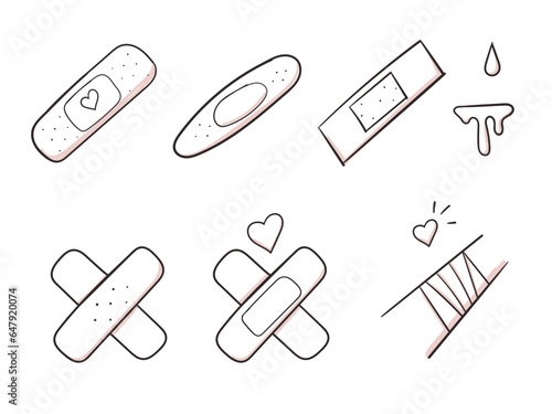 Hand drawn love doodle aid band, blood, wound vector illustration
