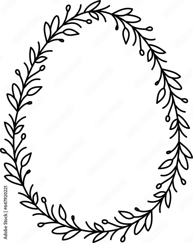 Black and white drawing of a wreath of leaves. Floral Wreath Clipart Black White Images.