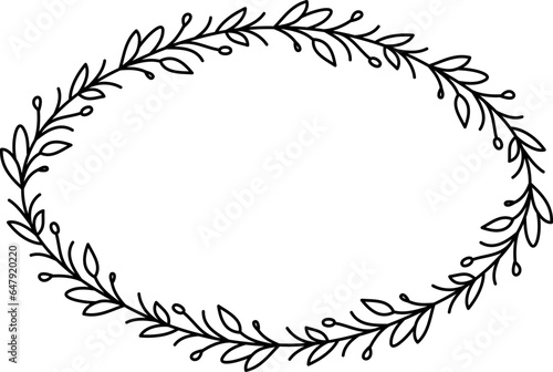 Black and white drawing of a wreath of leaves. Oval Floral Wreath Clipart Black White Images.